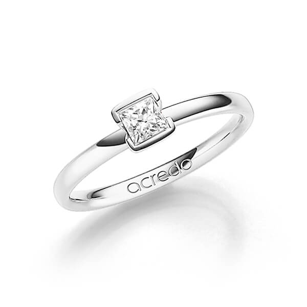 klassieke trouwring in witgoud 14 kt. met 0,3 ct. Princess-Diamant tw,vs van acredo