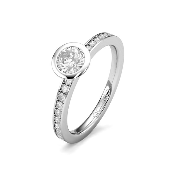 klassieke trouwring in witgoud 14 kt. met 0,4 ct. + in totaal 0,2 ct. Briljanten & Briljant tw/si van acredo