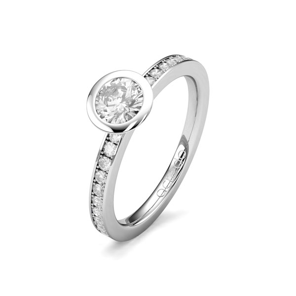 klassieke trouwring in witgoud 14 kt. met 0,5 ct. + in totaal 0,2 ct. Briljanten & Briljant tw/si van acredo