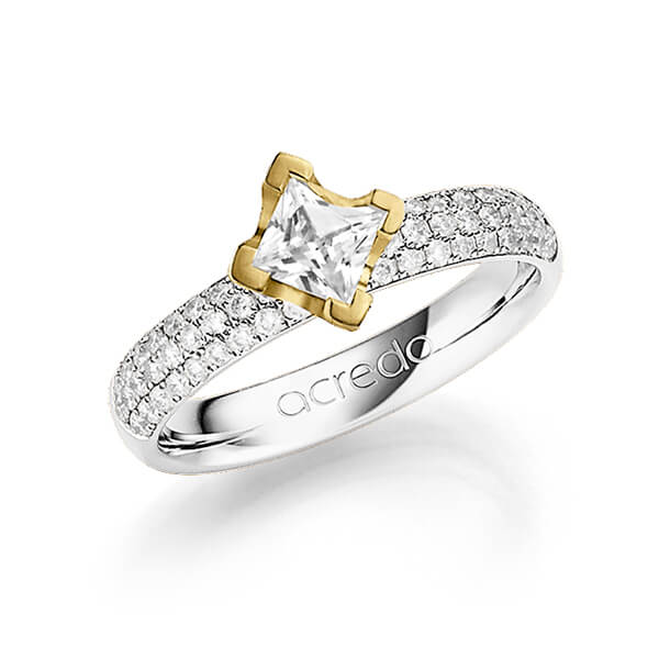 klassieke trouwring in witgoud 14 kt. met 0,5 ct. + in totaal 0,432 ct. Briljant & Princess-Diamant tw/si tw,vs van acredo