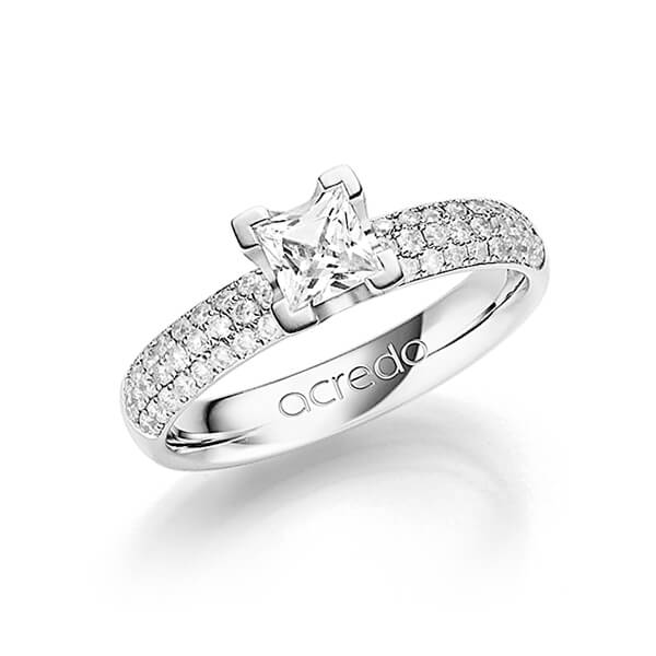 klassieke trouwring in witgoud 14 kt. met 0,5 ct. + in totaal 0,432 ct. Briljant & Princess-Diamant tw/si tw,vs van acredo