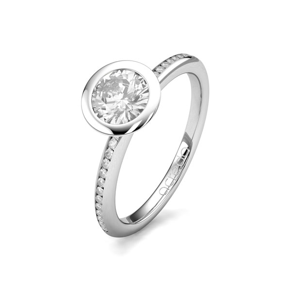 klassieke trouwring in witgoud 14 kt. met 0,7 ct. + in totaal 0,13 ct. Briljanten & Briljant tw/si van acredo