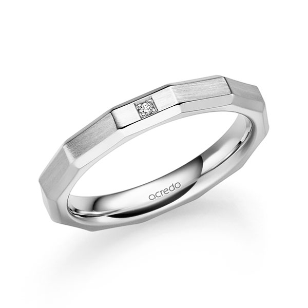 Klassieke trouwring in witgoud 14 kt. met in totaal 0,008 ct. Briljant tw/si van acredo