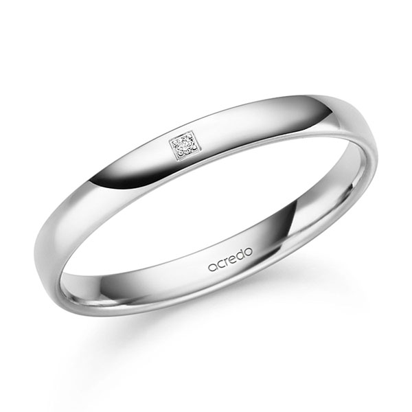 klassieke trouwring in witgoud 14 kt. met in totaal 0,008 ct. Briljant tw/si van acredo
