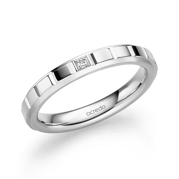 Klassieke trouwring in witgoud 14 kt. met in totaal 0,01 ct. Briljant tw/si van acredo