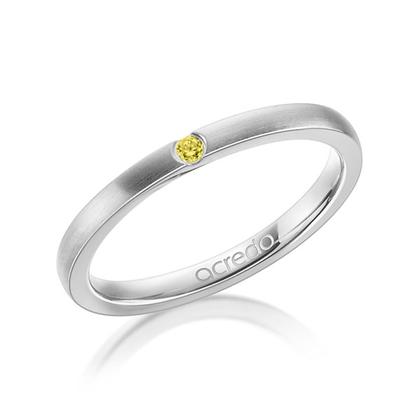 klassieke trouwring in witgoud 14 kt. met in totaal 0,025 ct. Briljant Geel van acredo