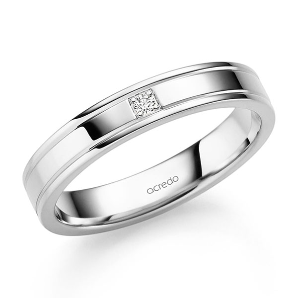 Klassieke trouwring in witgoud 14 kt. met in totaal 0,025 ct. Briljant tw/si van acredo