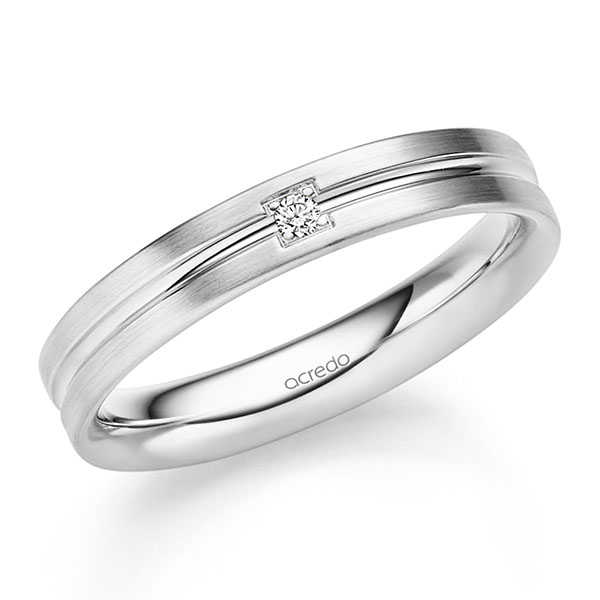 Klassieke trouwring in witgoud 14 kt. met in totaal 0,03 ct. Briljant tw/si van acredo