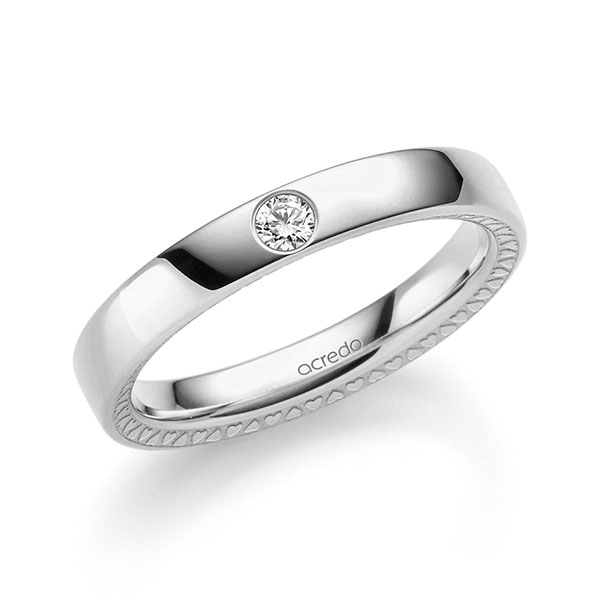 Klassieke trouwring in witgoud 14 kt. met in totaal 0,06 ct. Briljant tw/si van acredo