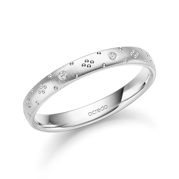 Klassieke trouwring in witgoud 14 kt. met in totaal 0,072 ct. Briljant tw,vs van acredo