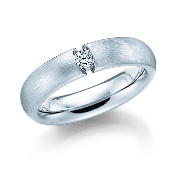 klassieke trouwring in witgoud 14 kt. met in totaal 0,08 ct. Briljant tw/si van Steinberg