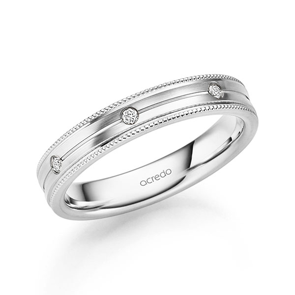 Klassieke trouwring in witgoud 14 kt. met in totaal 0,105 ct. Briljant tw/si van acredo