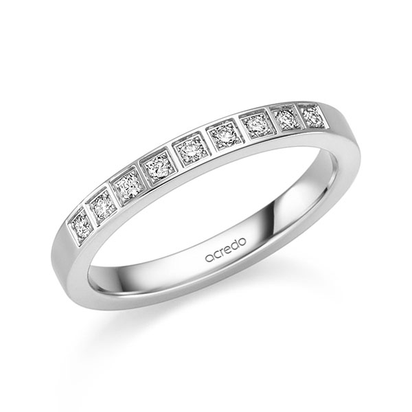 klassieke trouwring in witgoud 14 kt. met in totaal 0,135 ct. Briljant tw,vs van acredo - S-1362-1
