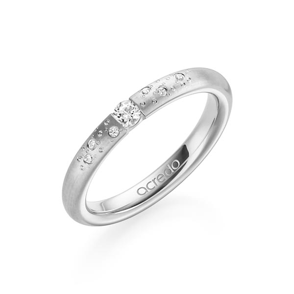 klassieke trouwring in witgoud 14 kt. met in totaal 0,13 ct. Briljant tw/si van acredo