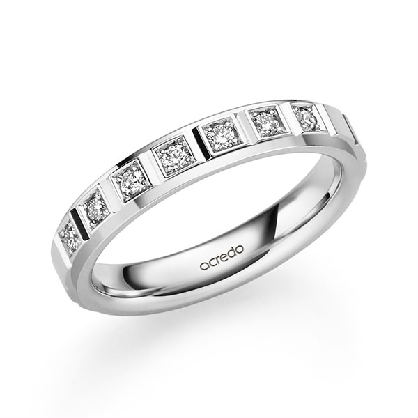 Klassieke trouwring in witgoud 14 kt. met in totaal 0,16 ct. Briljant tw/si van acredo