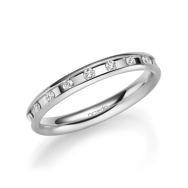 Klassieke trouwring in witgoud 14 kt. met in totaal 0,18 ct. Briljant tw/si van acredo