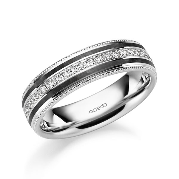 Klassieke trouwring in witgoud 14 kt. met in totaal 0,192 ct. Briljant tw/si van acredo