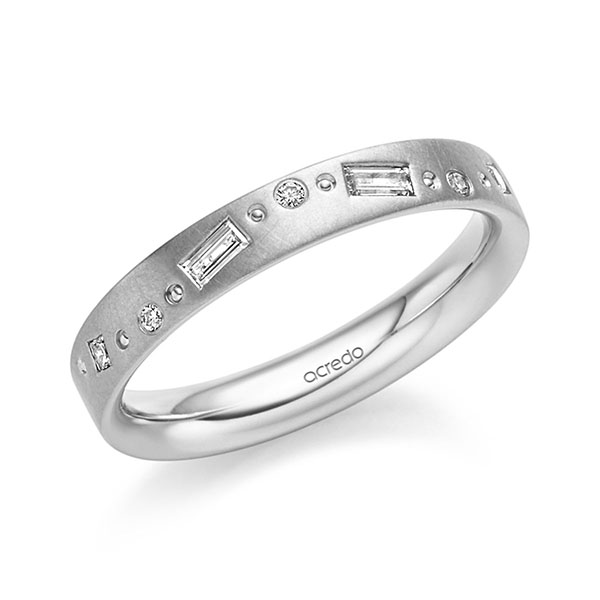 Klassieke trouwring in witgoud 14 kt. met in totaal 0,19 ct. Baguette-Diamant & Princess-Diamant & Briljant tw,vs van acredo
