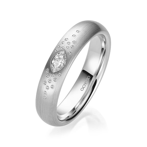 klassieke trouwring in witgoud 14 kt. met in totaal 0,1 ct. tw,vs van acredo