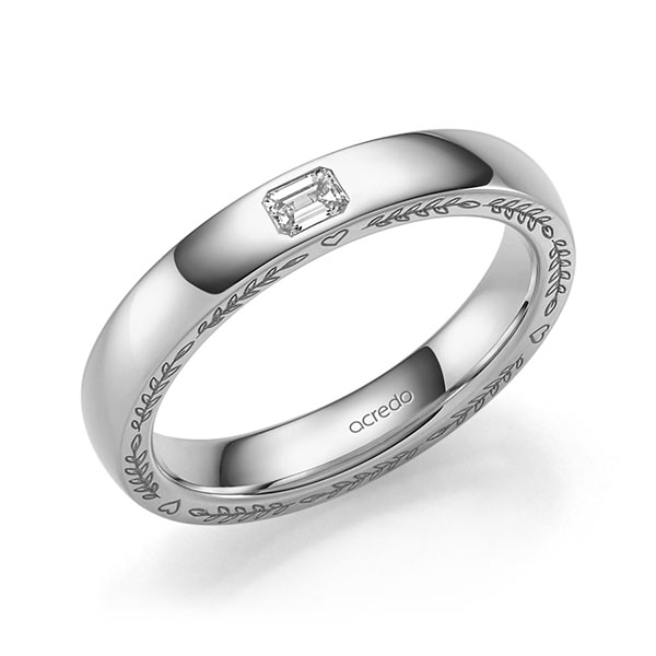 Klassieke trouwring in witgoud 14 kt. met in totaal 0,1 ct. tw,vs van acredo
