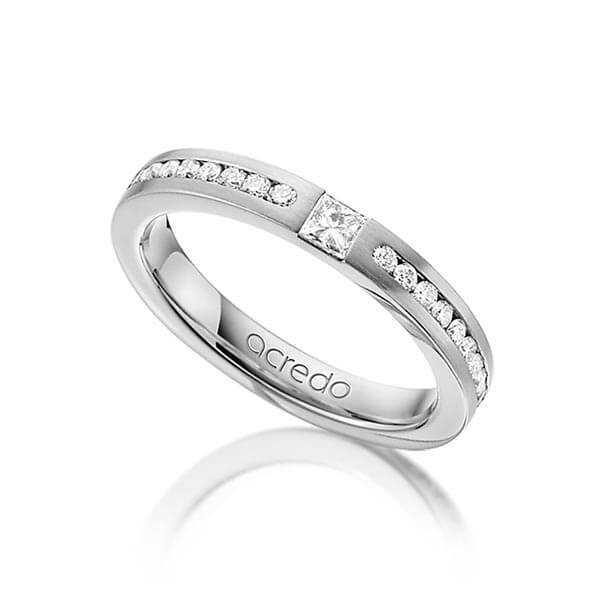 klassieke trouwring in witgoud 14 kt. met in totaal 0,72 ct. Briljant & Princess-Diamant tw/si van acredo