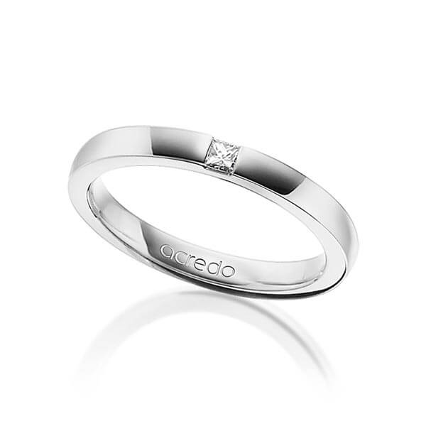 klassieke trouwring in witgoud 18 kt. met in totaal 0,07 ct. Princess-Diamant tw/si van acredo