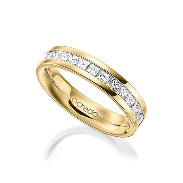 klassischer Memoire-Trauring/Ehering in aussen Gelbgold 585 , innen Gelbgold 585 halbausgefasst mit zus. 0,98 ct. Prinzess-Diamant tw, si von acredo - A-1556-6