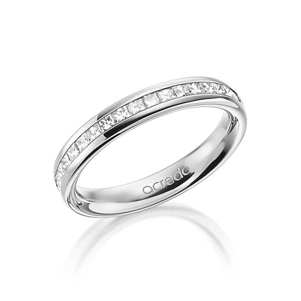 klassischer Memoire-Trauring/Ehering in aussen Graugold 585 , innen Graugold 585 halbausgefasst mit zus. 0,54 ct. Prinzess-Diamant tw, si von acredo - A-1554-8