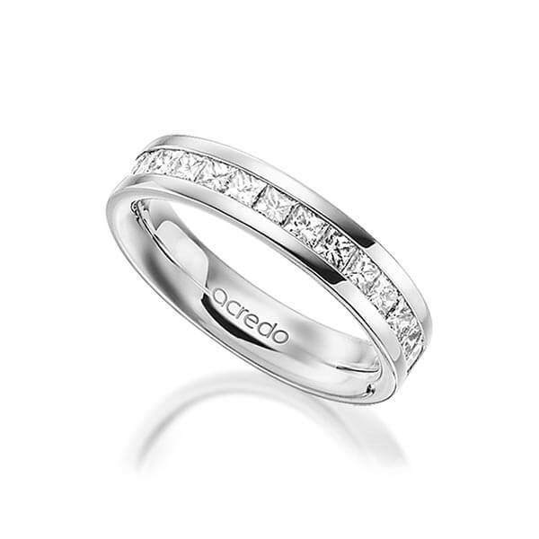 klassischer Memoire-Trauring/Ehering in aussen Graugold 585 , innen Graugold 585 halbausgefasst mit zus. 0,98 ct. Prinzess-Diamant tw, si von acredo - A-1556-8