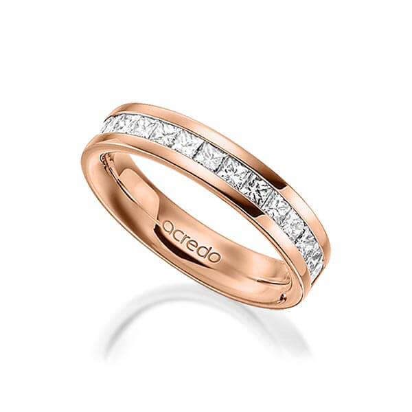 klassischer Memoire-Trauring/Ehering in aussen Rotgold 585 , innen Rotgold 585 halbausgefasst mit zus. 0,98 ct. Prinzess-Diamant tw, si von acredo - A-1556-5