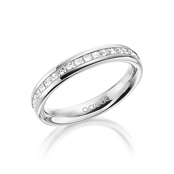 klassischer Memoire-Trauring/Ehering in aussen Weissgold 585 , innen Weissgold 585 halbausgefasst mit zus. 0,54 ct. Prinzess-Diamant tw, si von acredo - A-1554-3