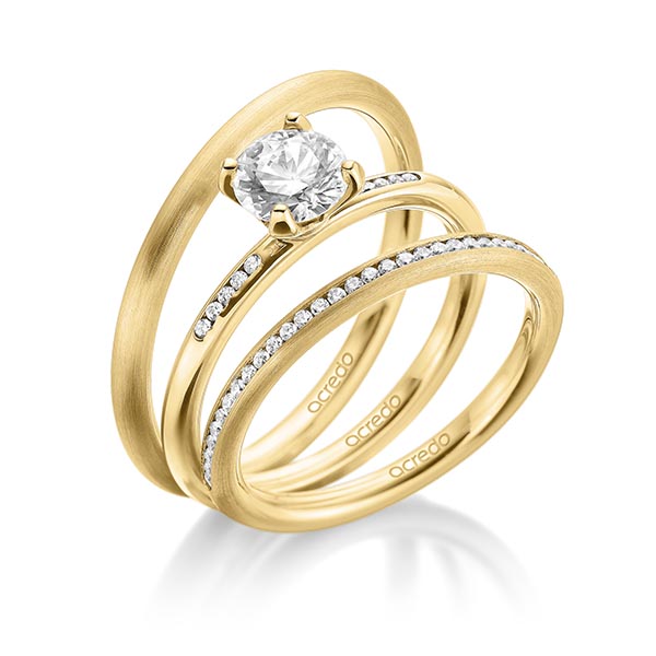 klassischer Memoire-Trauring/Ehering in Gelbgold 585 halbausgefasst mit zus. 0,145 ct. Brillant tw, si von acredo