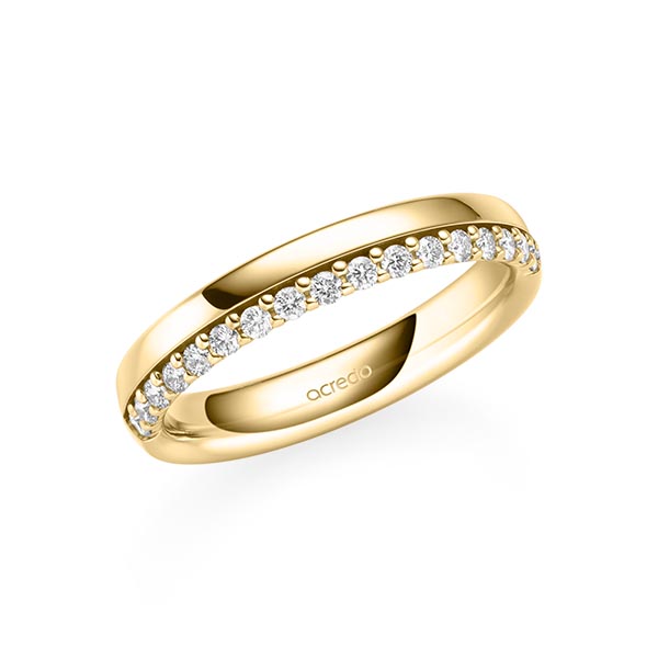 klassischer Memoire-Trauring/Ehering in Gelbgold 585 halbausgefasst mit zus. 0,255 ct. tw, si von acredo
