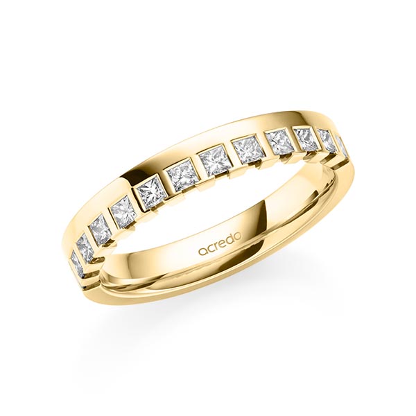 klassischer Memoire-Trauring/Ehering in Gelbgold 585 halbausgefasst mit zus. 0,36 ct. tw, vs von acredo