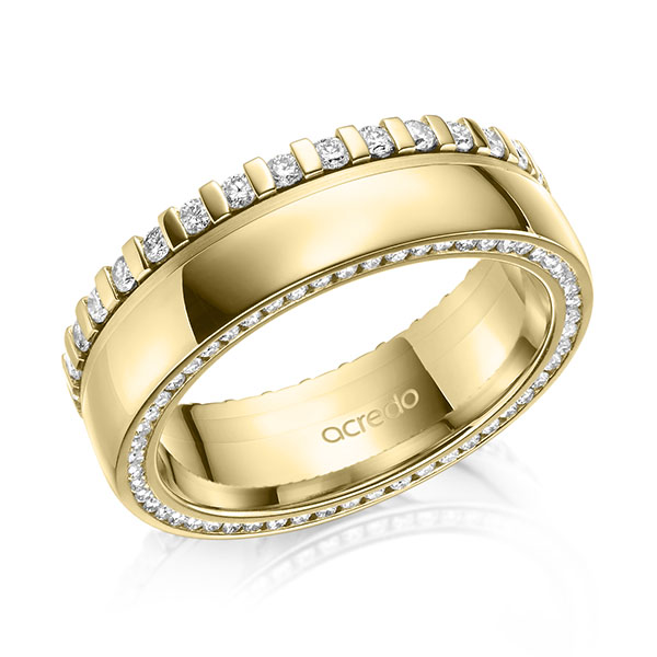 klassischer Memoire-Trauring/Ehering in Gelbgold 585 vollausgefasst mit zus. 0,75 ct. Brillant tw, si von acredo