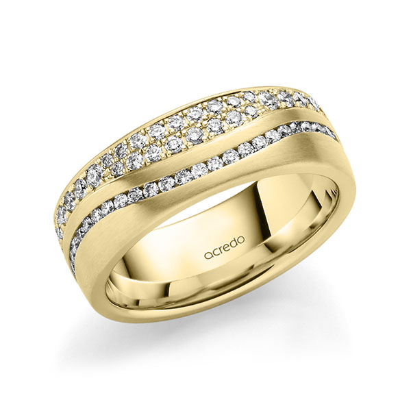 klassischer Memoire-Trauring/Ehering in Gelbgold 585 vollausgefasst mit zus. 1,085 ct. Brillant tw, si von acredo