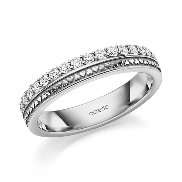 klassischer Memoire-Trauring/Ehering in Graugold 585 halbausgefasst mit zus. 0,34 ct. tw, si von acredo