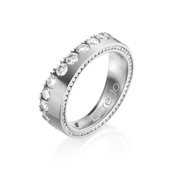 klassischer Memoire-Trauring/Ehering in Graugold 585 halbausgefasst mit zus. 1,385 ct. Brillant tw, si von acredo - A-1198-2