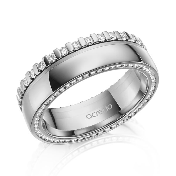 klassischer Memoire-Trauring/Ehering in Graugold 585 vollausgefasst mit zus. 0,75 ct. Brillant tw, si von acredo