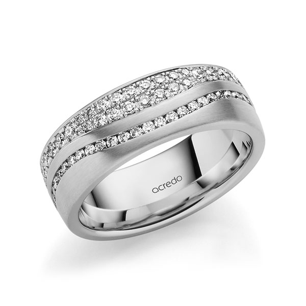 klassischer Memoire-Trauring/Ehering in Graugold 585 vollausgefasst mit zus. 1,085 ct. Brillant tw, si von acredo