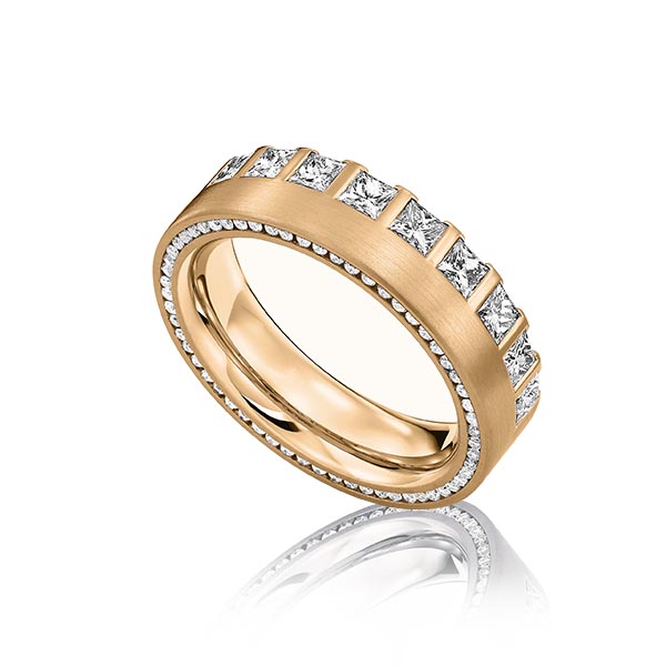 klassischer Memoire-Trauring/Ehering in Roségold 375 vollausgefasst mit zus. 1,285 ct. Prinzess-Diamant & Brillant tw, vs von acredo - A-1221-4 klassischer Memoire-Trauring/Ehering in Roségold 375 vollausgefasst mit zus. 1,285 ct. Prinzess-Diamant & Brillant tw, vs von acredo - A-1221-4