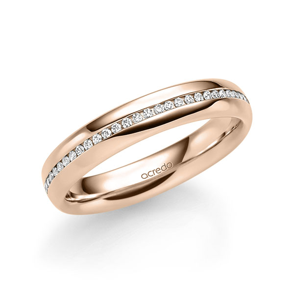 klassischer Memoire-Trauring/Ehering in Rotgold 585 halbausgefasst mit zus. 0,14 ct. Brillant tw, si von acredo