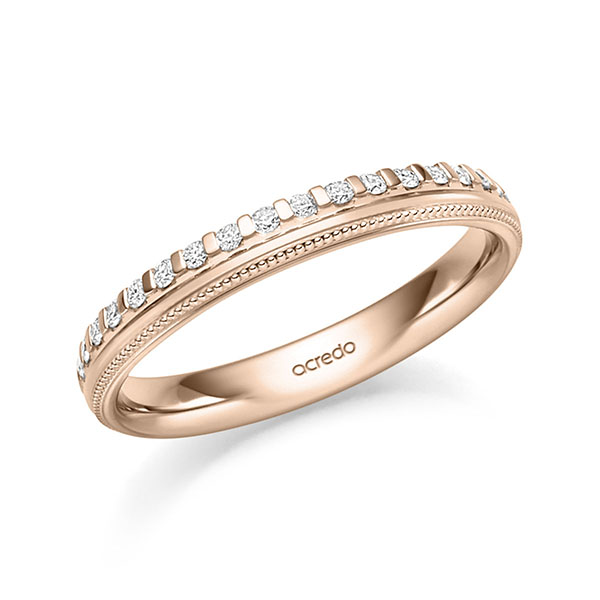 klassischer Memoire-Trauring/Ehering in Rotgold 585 halbausgefasst mit zus. 0,17 ct. tw, si von acredo