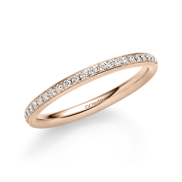 klassischer Memoire-Trauring/Ehering in Rotgold 585 halbausgefasst mit zus. 0,184 ct. Brillant tw, si von acredo