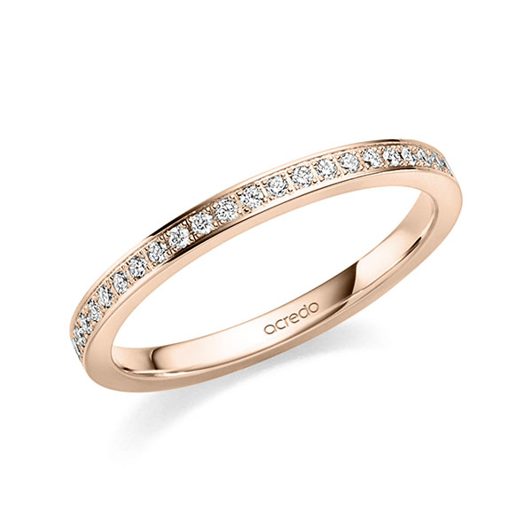 klassischer Memoire-Trauring/Ehering in Rotgold 585 halbausgefasst mit zus. 0,184 ct. Brillant tw, si von acredo