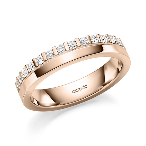 klassischer Memoire-Trauring/Ehering in Rotgold 585 halbausgefasst mit zus. 0,28 ct. tw, si von acredo