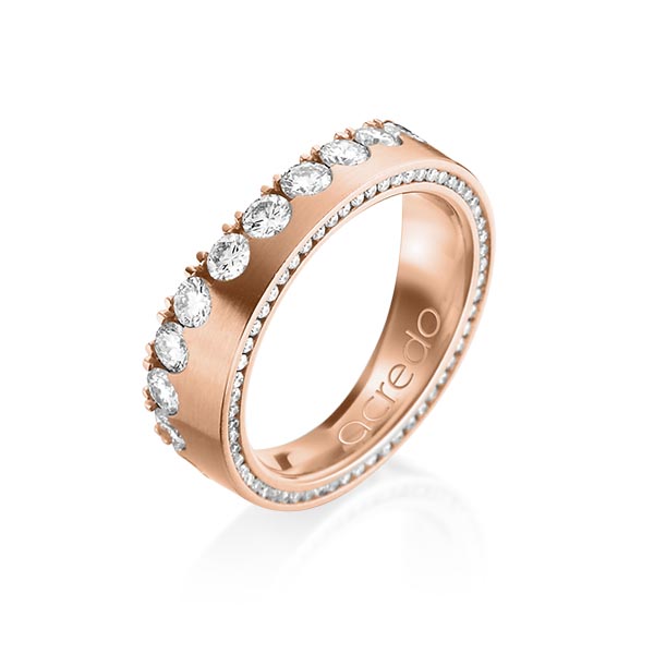 klassischer Memoire-Trauring/Ehering in Rotgold 585 halbausgefasst mit zus. 1,385 ct. Brillant tw, si von acredo - A-1198-5