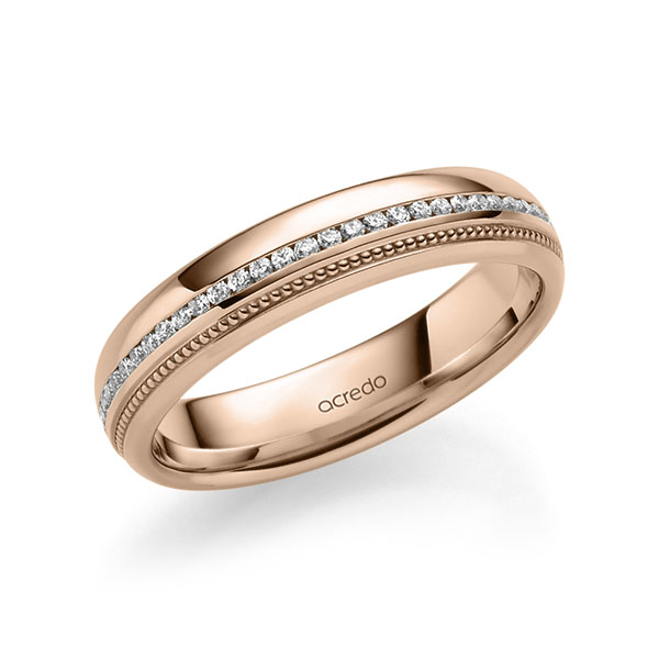 klassischer Memoire-Trauring/Ehering in Rotgold 585 vollausgefasst mit zus. 0,285 ct. Brillant tw, si von acredo