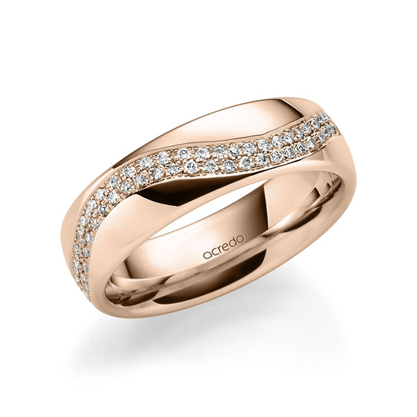 klassischer Memoire-Trauring/Ehering in Rotgold 585 vollausgefasst mit zus. 0,56 ct. Brillant tw, vs von acredo