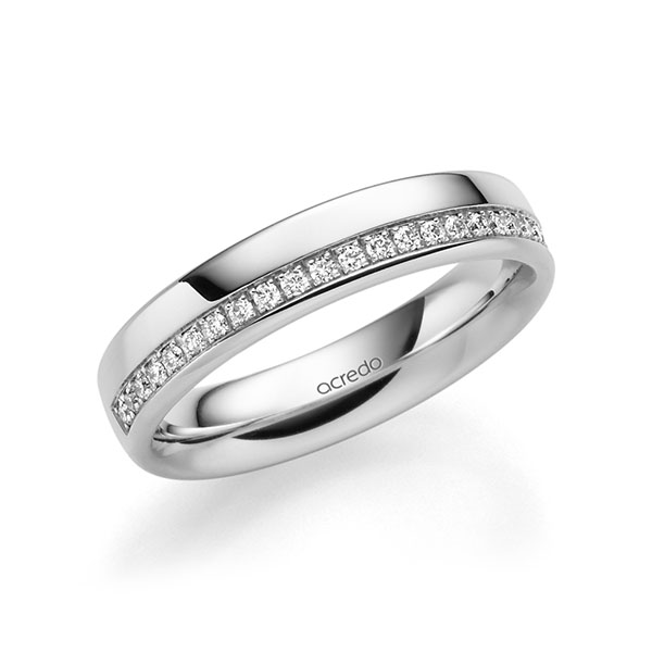 klassischer Memoire-Trauring/Ehering in Weißgold 585 halbausgefasst mit zus. 0,184 ct. Brillant tw, si von acredo